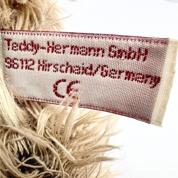 RARE Teddy Hermann Brown Bear with Plaid Bow Long Hair Burgundy Nose - Picture 6 of 8